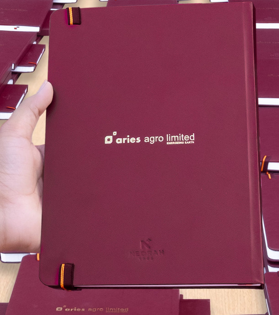 logo : silver + blind embossing - ARIES AGRO corporate gift