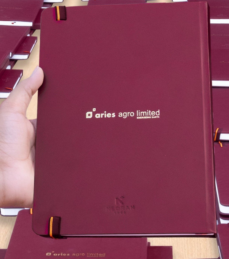 logo : silver + blind embossing - ARIES AGRO corporate gift