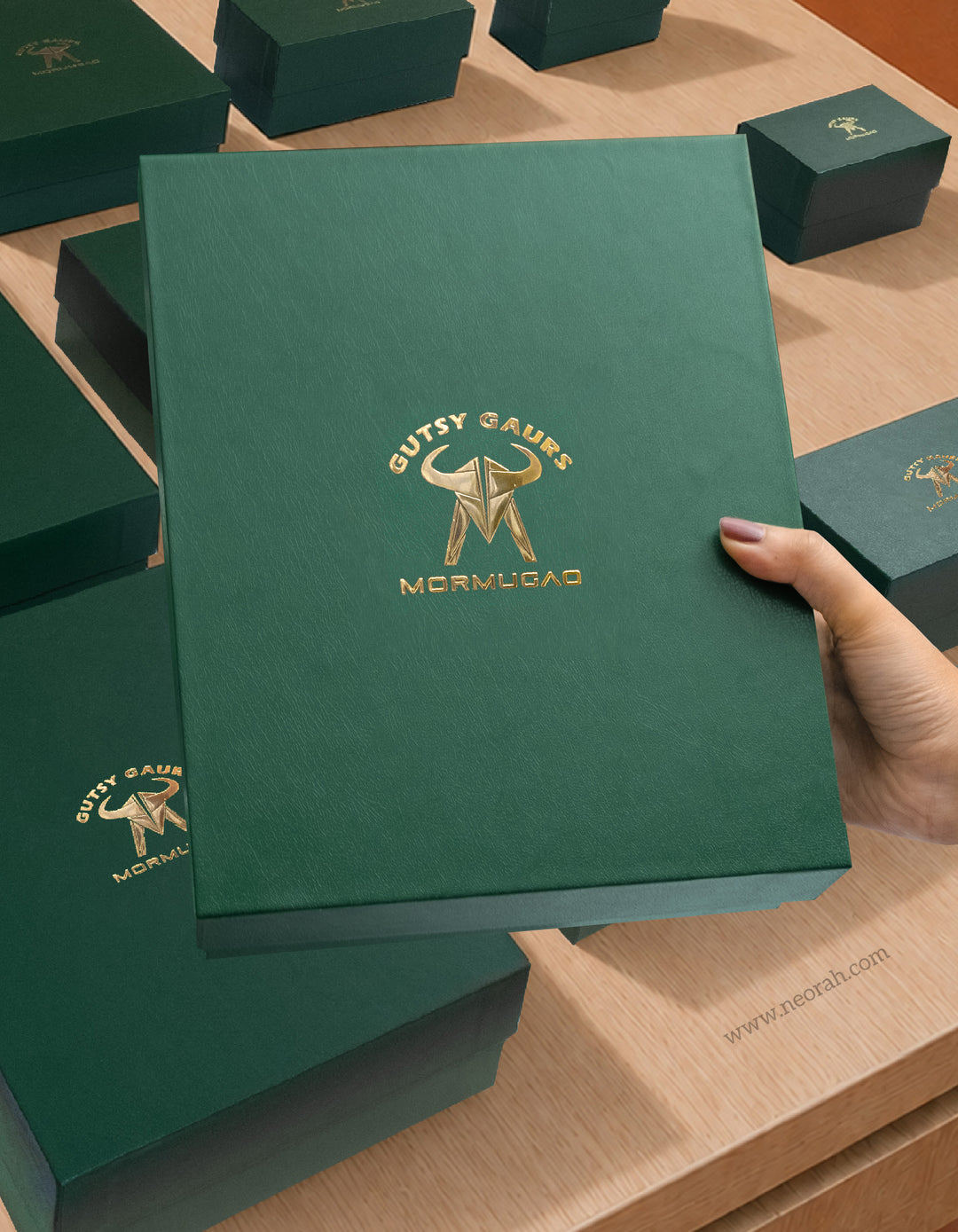 Customised gift box with gold embossed logo for INS Mormugao corporate gift