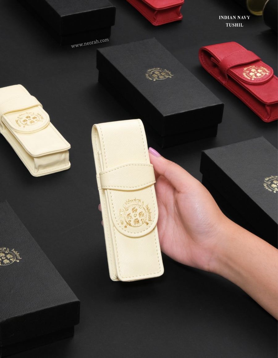 pen case logo : gold + blind embossing  - INS TUSHIL corporate gift