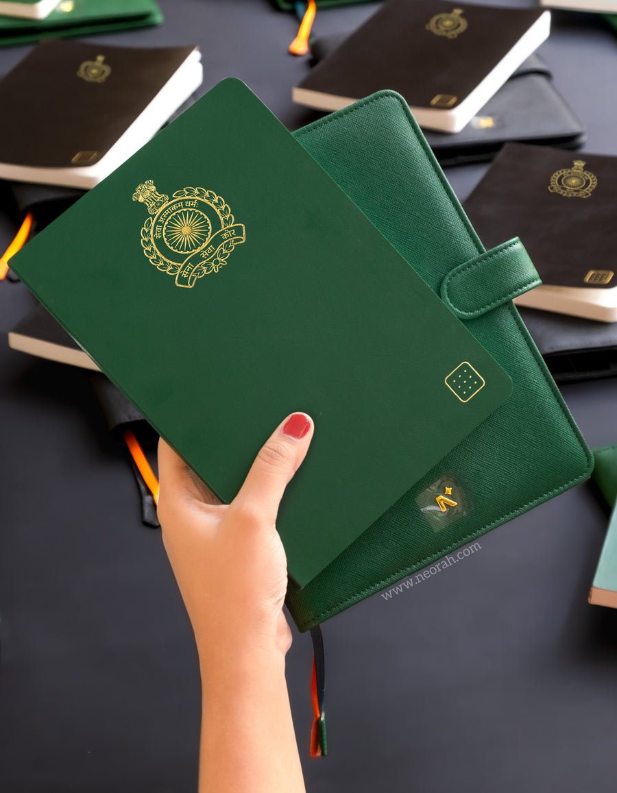 soft cover journal logo : gold + blind embossing - ARMY SERVICE CORPS 503 BATTALION corporate gift