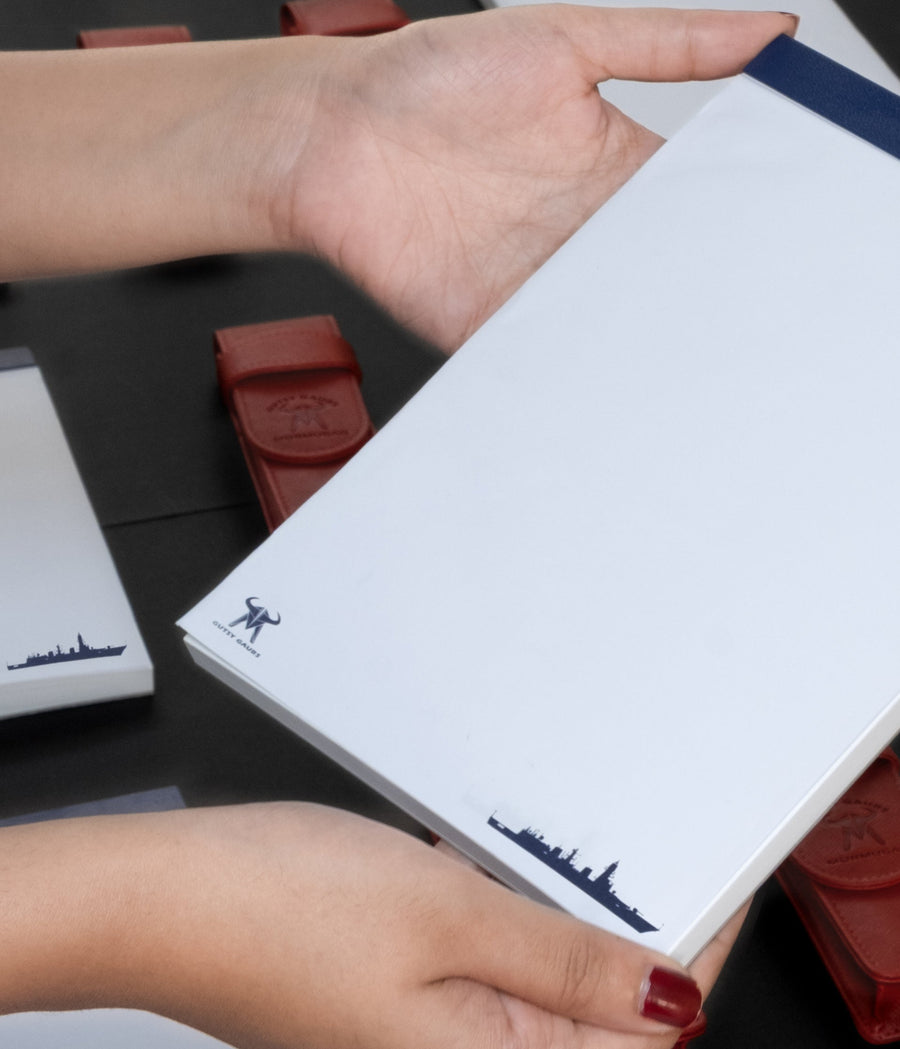 note pad customised with gutsy gaur and destroyer ship emblems
