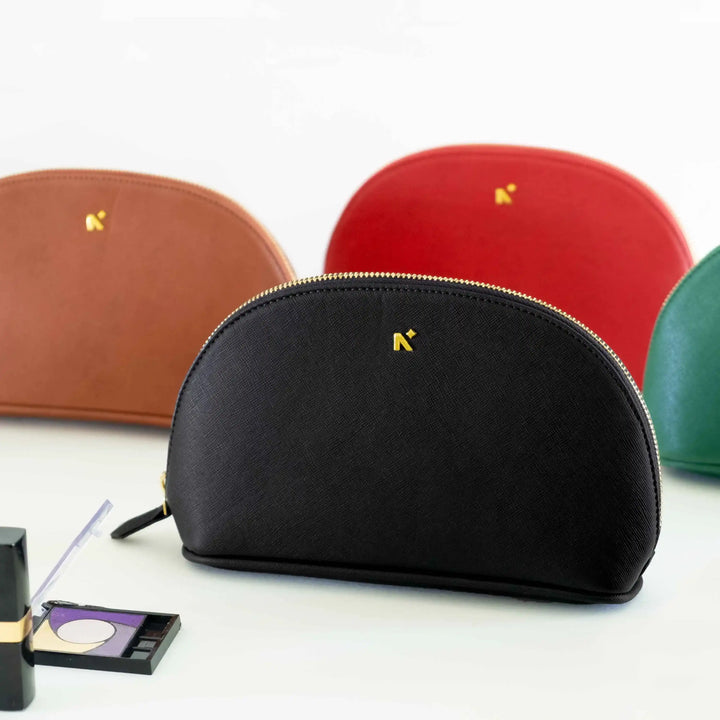 Neorah travel makeup pouch, small makeup pouch, toiletry Bag utility Pouch for travel to store your makeup products, Easy to slip into handbags, totes, suitcase, ideal for everyday use. BORWN BLACK RED 