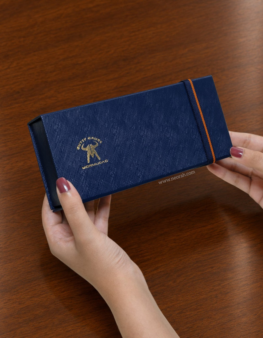 customised box with elastic band logo : gold foil - INDIAN NAVAL SHIP MORMUGAO corporate gift